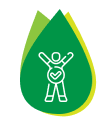 A green leaf with a white outline of a person with arms raised, symbolizing drip hydration.
